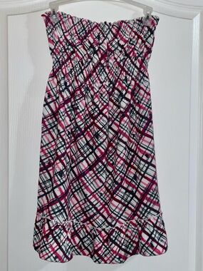 Y2K OP Strapless Abstract Plaid Swim Coverup S/M